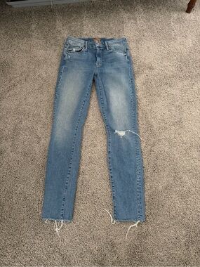 Mother Denim Looker Ankle Fray Jeans In Love Gun Wash Size 25